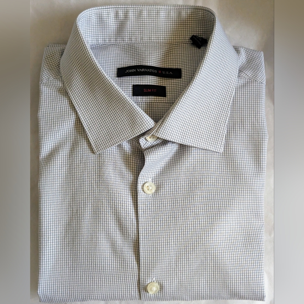 John Varvatos Star USA Dress Shirt Men Button Down Slim Fit Grey 16.5  34/35